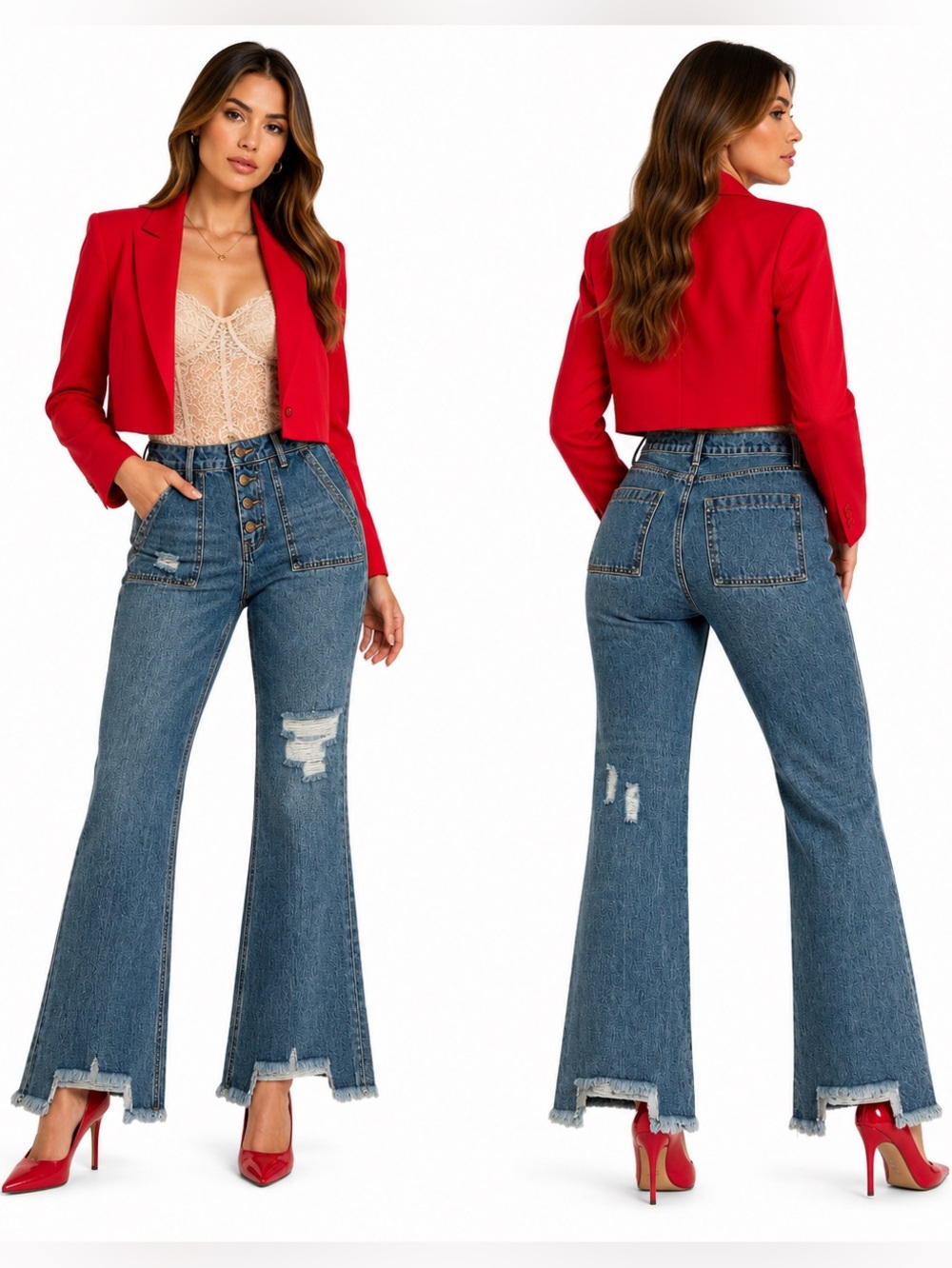 Evidnt Saint-Denis Flare High Rise Distressed Raw Step Hem Jeans Womens SZ 27